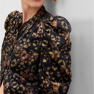 Women’s GAP Black Gold Floral Puff Sleeve Shirt Blouse Sz XS 100% cotton